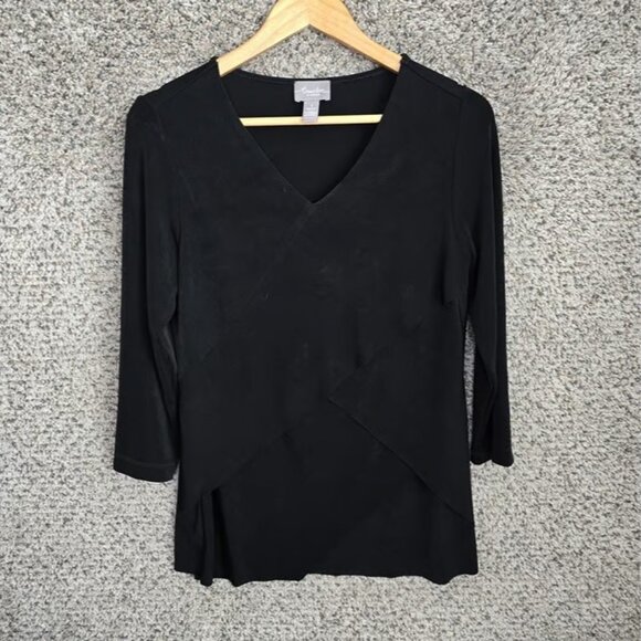 Accessories - Chicos Travelers Top Womens 1 US Medium Black Slinky V Neck Tunic Stretch Ladies